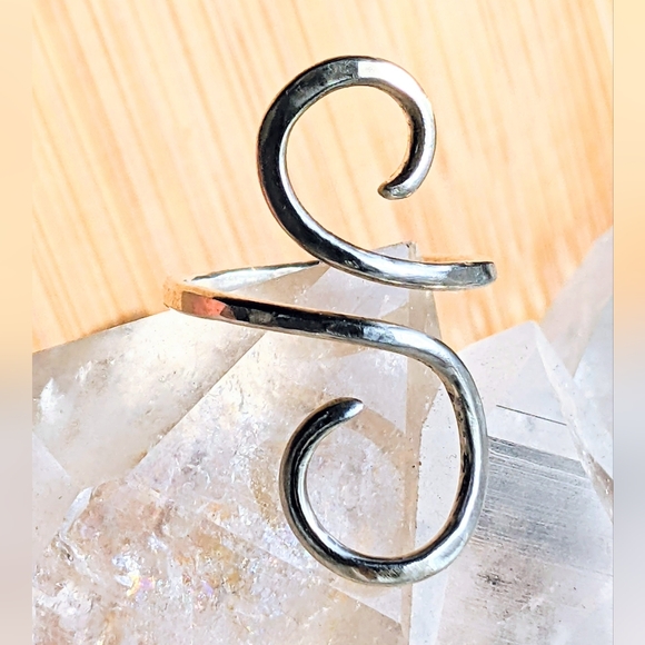 Artisan Jewelry - Sterling Silver Wrap Ring Artisan Crafted Hammered Curving Spiral Design
